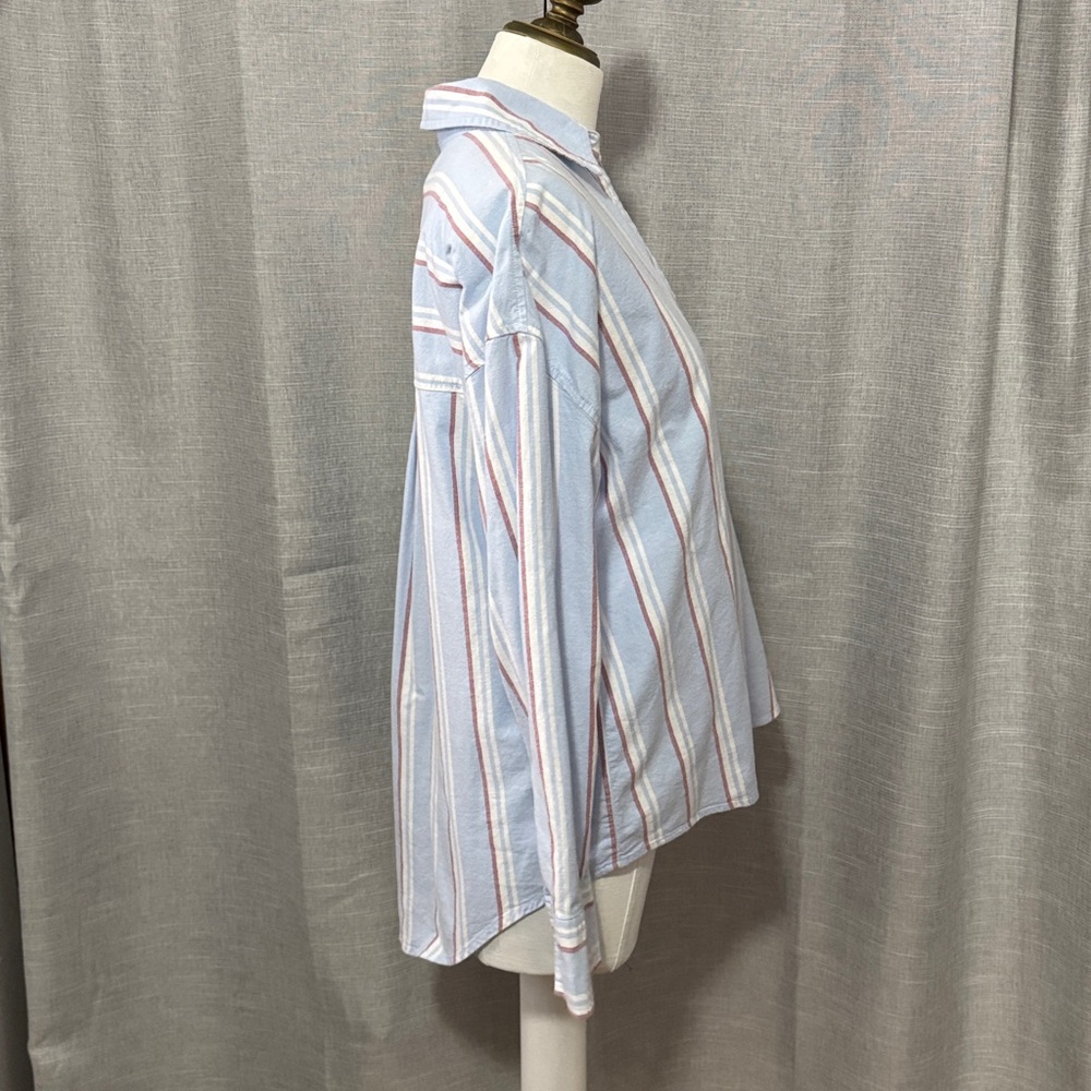 Wmns Falls Creek Button Up Shirt-Sz S-97% Cotton-Red/White/Blue Striped-V Neck - Picture 9 of 14